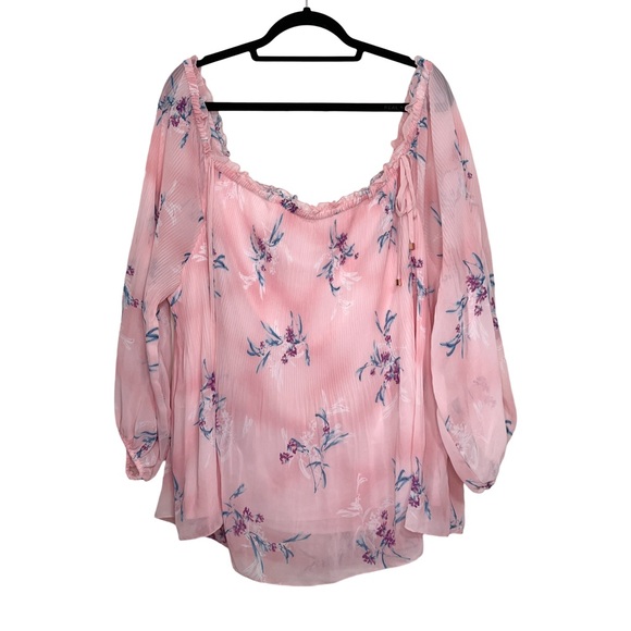 Lane Bryant Pink Off-Shoulder Floral Blouse - Picture 2 of 7
